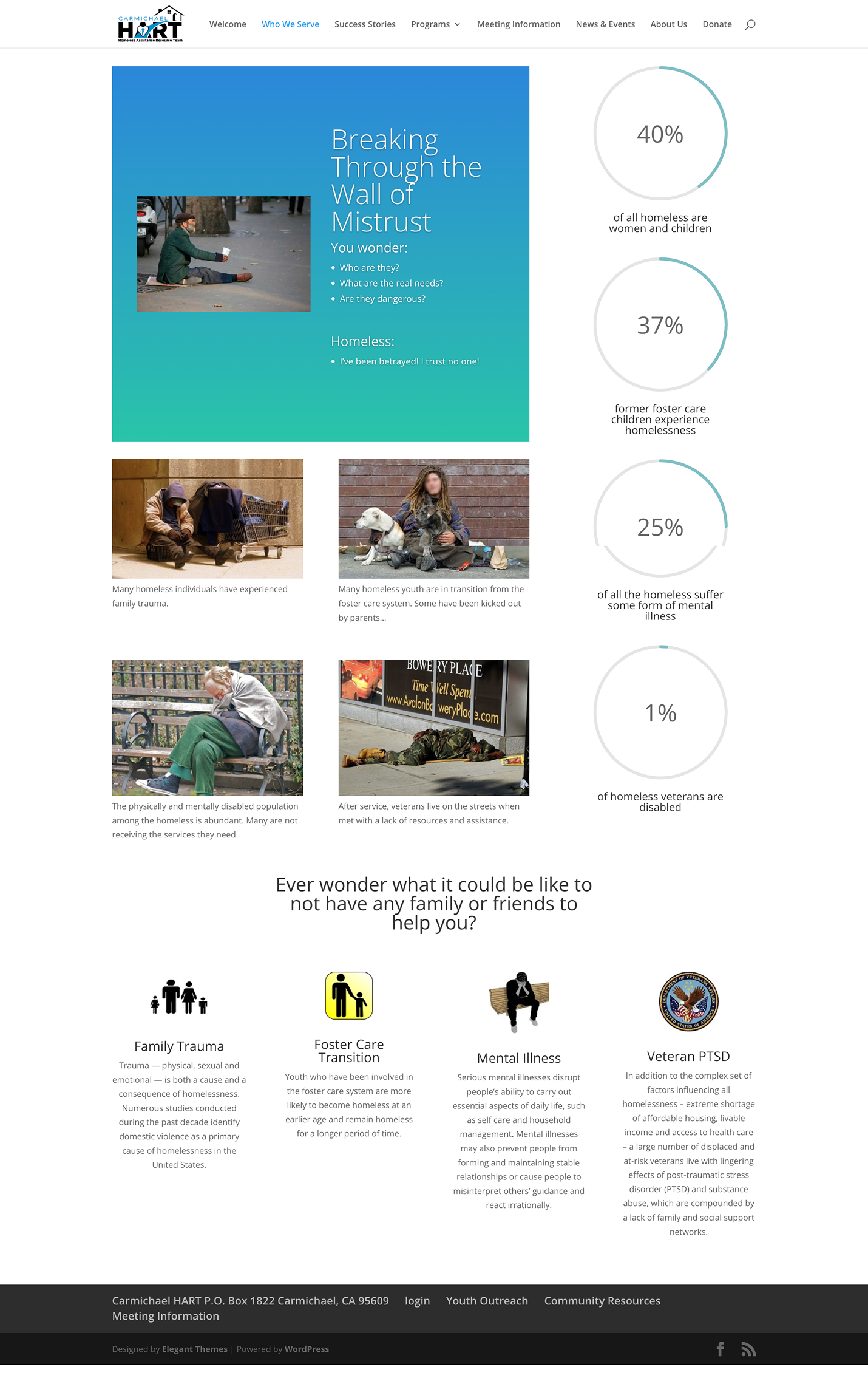 Legacy Who We Serve page relying on statistics, distress-focused imagery, and deficit-based descriptions of homelessness